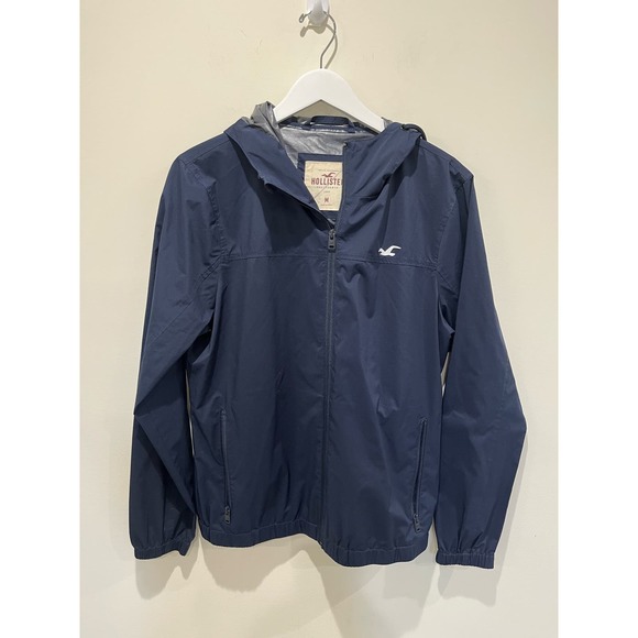 Hollister Women's Size M Full Zip Hooded Windbreaker Navy Blue Sporty Minimalist - Picture 2 of 5
